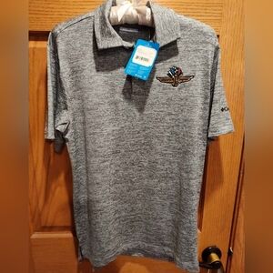Columbia Small Gray Mens Omni-wick Polo Shirt, Officially Licensed Indy Speedway